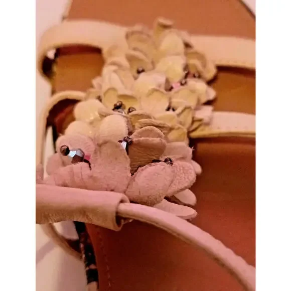 Staccato Wedges Cream Leather Buckle Open Toe Comfortable Belle 6 Floral Casual - Picture 5 of 9